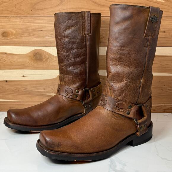 Harley-Davidson Leather Boots Rory 11-Inch Brown Skull D93146 Men's Size 10.5 - Picture 2 of 16